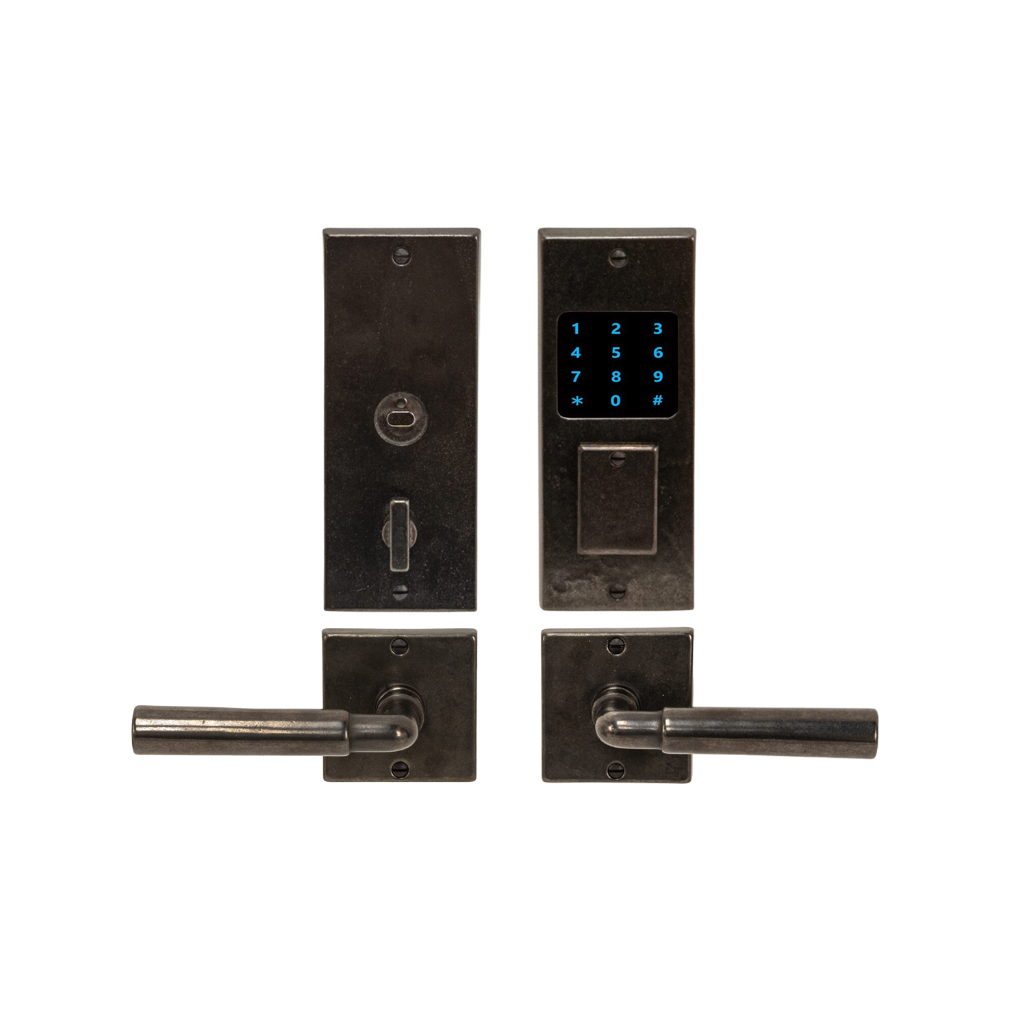 Inox_DB10290_E10293_BDL INOX Dead Bolt (DB10290) with Interior Escutcheon (IP10290) and Metro passage set (E10293) shown in Bronze Dark Lustre (BDL).
